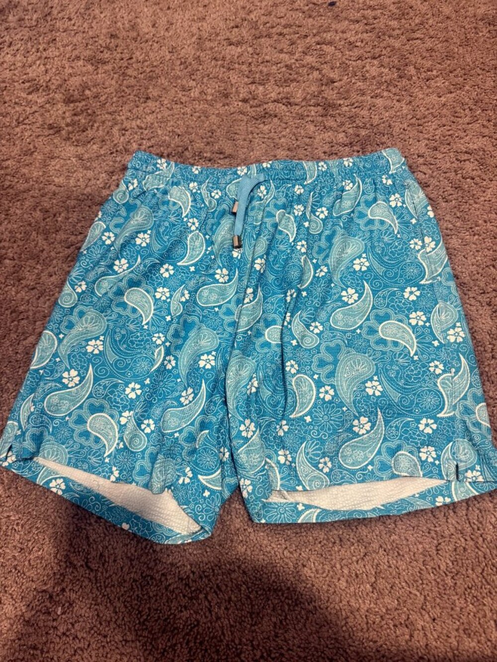 Black Bough teal swim shorts / athletic shorts XL paisley print swim shorts draw